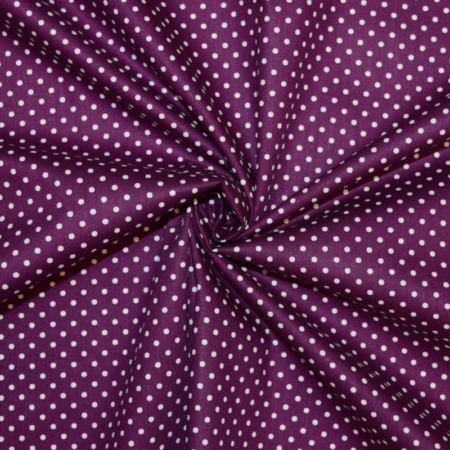 cotton poplin polka dot aubergine white