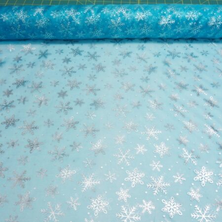Foil snowflake organza turquoise