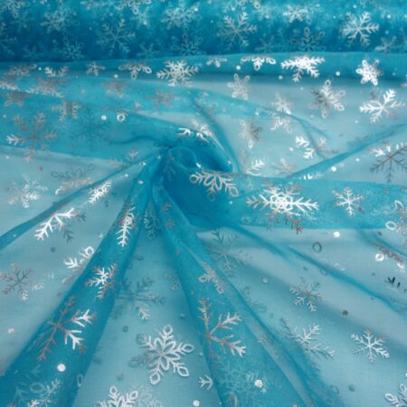 Foil snowflake organza turquoise