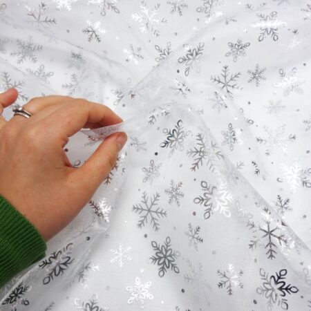 Foil snowflake organza white