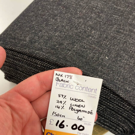 Sharkskin Weave Black Wool Linen Mix - Image 3