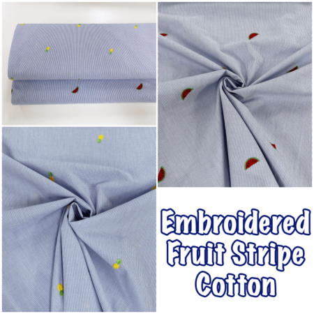 Embroidered Fruit Stripe Cotton