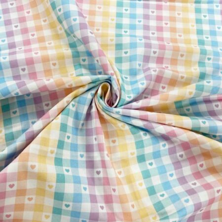 Rainbow Gingham Heart Cotton