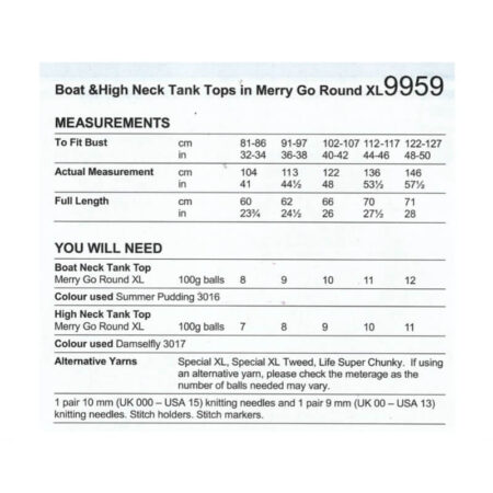 Stylecraft Boat & High Neck Tank Tops Pattern 9959 - Image 2