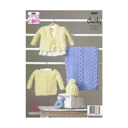 King Cole  Sweater, Cardigan, Hat and Blanket Pattern 4847 - Image 2