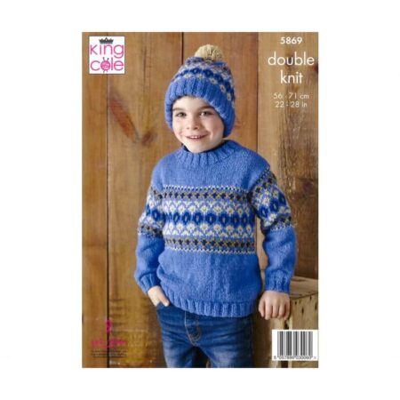 King Cole DK Sweaters, Cardigan and Hat Pattern 5869 - Image 2