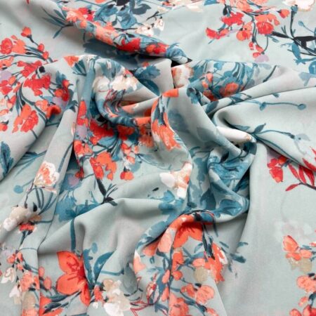 Flower Spray Duck Egg Polyester Crepe - Image 3