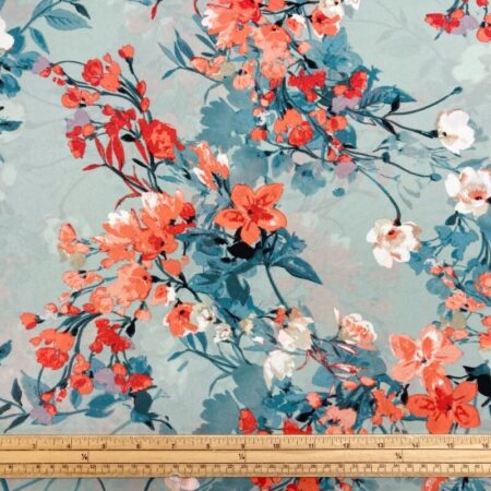 Flower Spray Duck Egg Polyester Crepe - Image 2