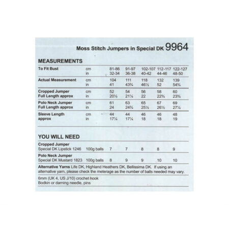 Stylecraft DK Crochet Moss Stitch Jumpers Pattern 9964 - Image 2