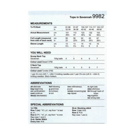 Stylecraft Tops Pattern 9982 - Image 3