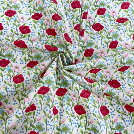 Pink and Red Flowers Cotton Poplin - Image 3