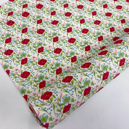Pink and Red Flowers Cotton Poplin
