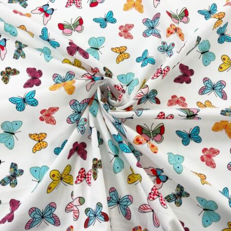 Ivory Butterflies Cotton Poplin