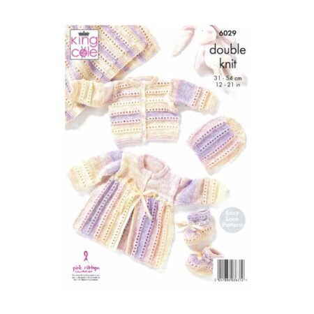 King Cole Cardigan, Matinee Coat, Hat, Booties&Blanket Pattern 6029 - Image 2
