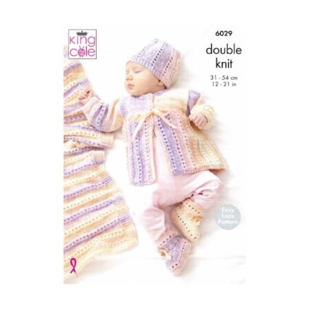 King Cole Cardigan, Matinee Coat, Hat, Booties&Blanket Pattern 6029
