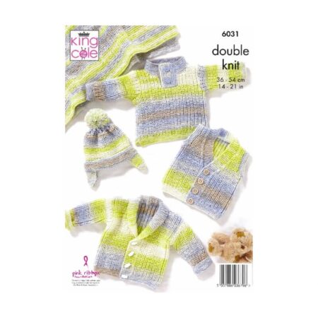 King Cole Jacket, Gilet, Sweater, Hat & Blanket Pattern 6031 - Image 2