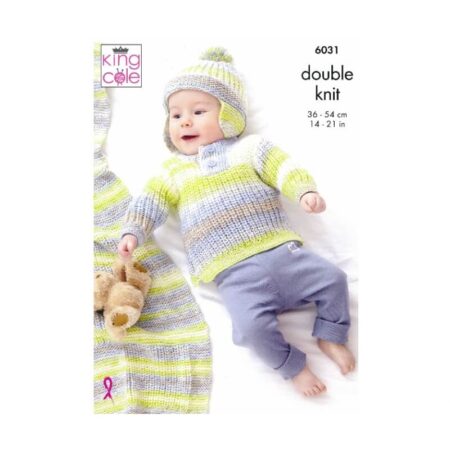 King Cole Jacket, Gilet, Sweater, Hat & Blanket Pattern 6031