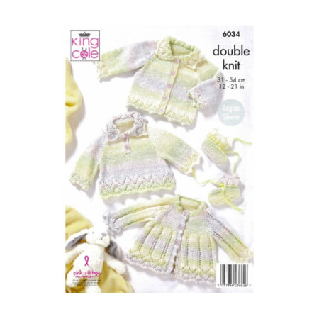 King Cole Overtop, Cardigan, Matinee Jacket & Booties Pattern 6034 - Image 2