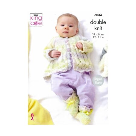 King Cole Overtop, Cardigan, Matinee Jacket & Booties Pattern 6034