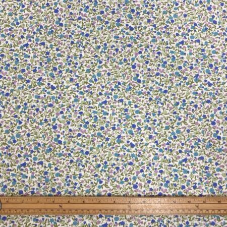 Busy Floral Ivory and Blue Cotton Poplin - Image 3