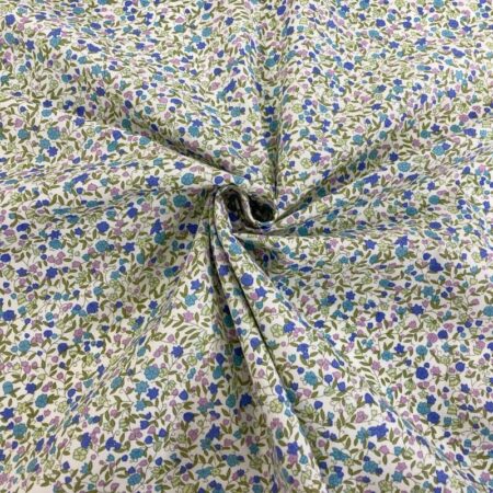 Busy Floral Ivory and Blue Cotton Poplin - Image 2