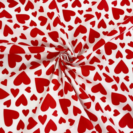 Red Hearts on White Cotton Poplin - Image 2