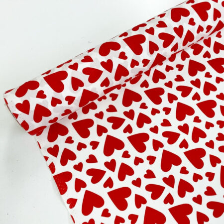 Red Hearts on White Cotton Poplin