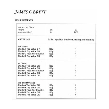 James C Brett Mrs & Mr Claus Pattern JB814 - Image 2