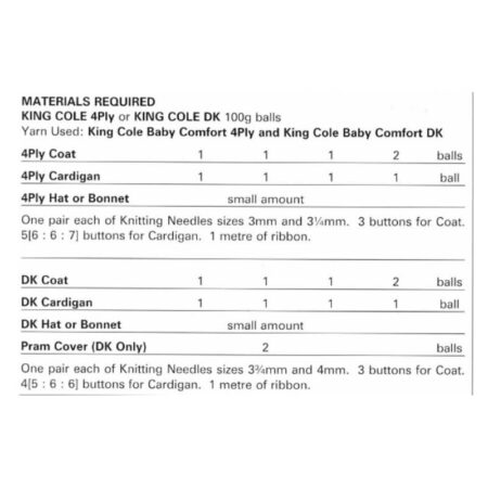 King Cole Coat, Cardigan, Bonnet, Hat and Pram Cover Pattern 3115 - Image 3