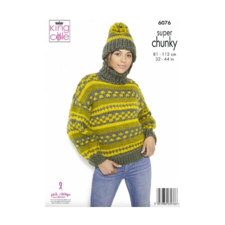 King Cole Cardigan Sweater & Hat Pattern 6076 - Image 2