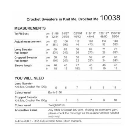 Stylecraft Crochet Sweaters Pattern 10038 - Image 2