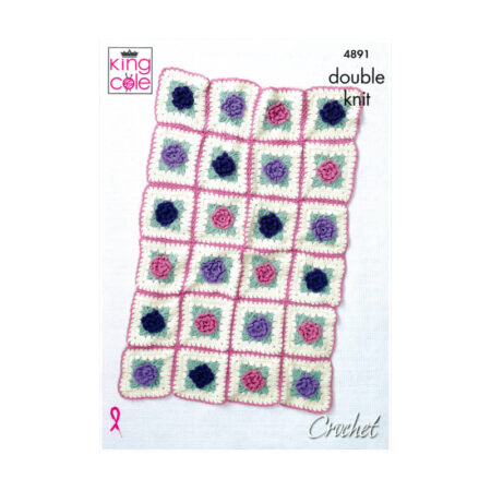 King Cole Crochet Floral Motif Blanket Pattern 4891