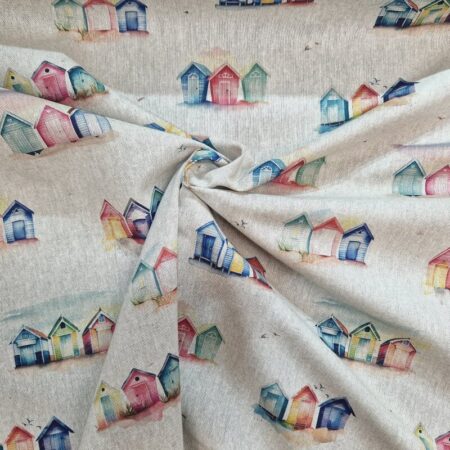 Watercolour Beach Huts Linen Look - Image 2