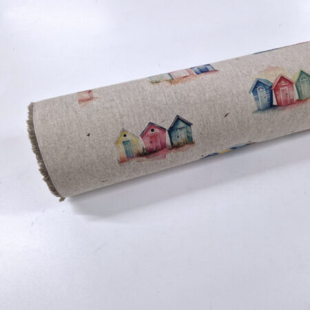 Watercolour Beach Huts Linen Look