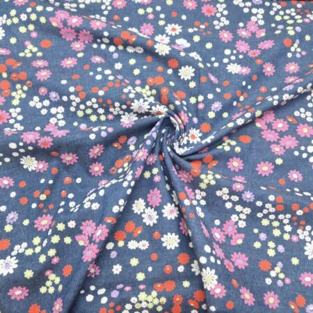 Flower Scatter Multicolour Cotton Chambray