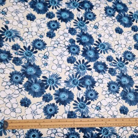 Bold Blue Flower Cotton Spandex - Image 2