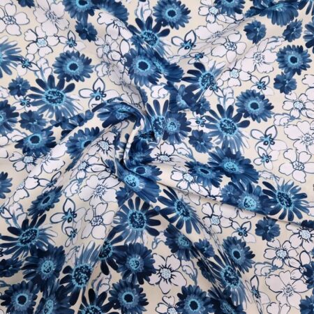 Bold Blue Flower Cotton Spandex - Image 3