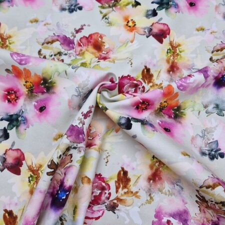 Bright Watercolour Flowers Cotton Canvas - Image 3
