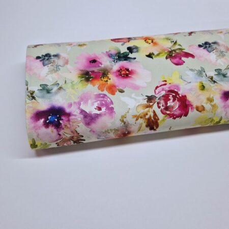 Bright Watercolour Flowers Cotton Canvas