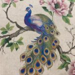 Peacock Garden on Natural Linen Look
