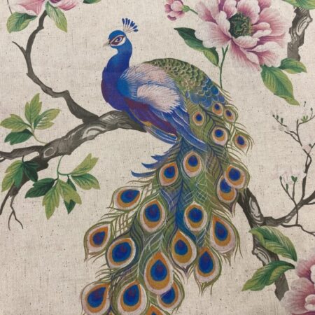 Peacock Garden on Natural Linen Look - Image 2