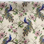 Peacock Garden on Natural Linen Look