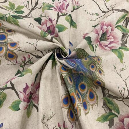 Peacock Garden on Natural Linen Look - Image 5