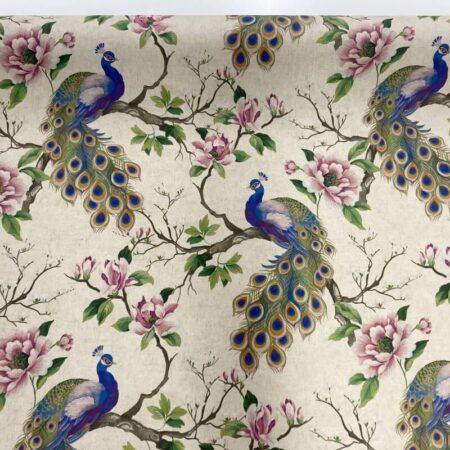 Peacock Garden on Natural Linen Look