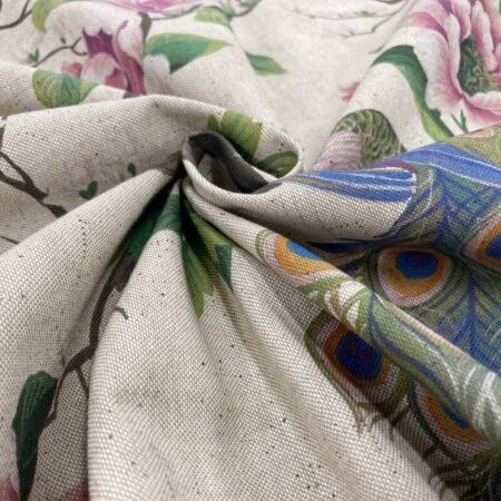 Peacock Garden on Natural Linen Look - Image 6