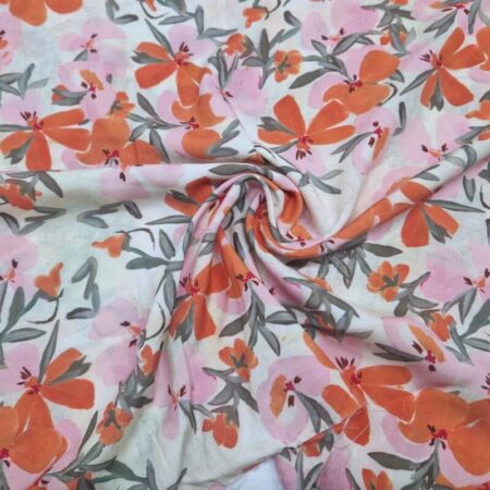 Orange/Pink Flowers Viscose - Image 2