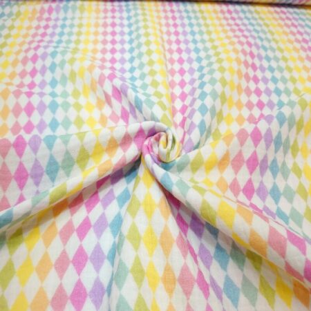 Rainbow Harlequin on White Double Gauze