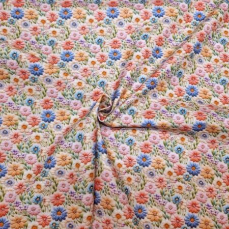 Whimsical Floral Embroidery Effect Cotton - Image 22