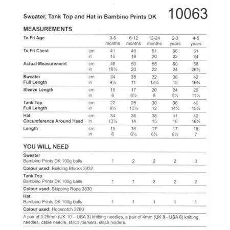 Stylecraft Bambino Prints Tank Top and Hat Pattern 10063 - Image 2