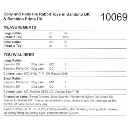 Stylecraft Bambino Prints Dolly and Polly the Rabbit Toys Pattern 10069 - Image 2